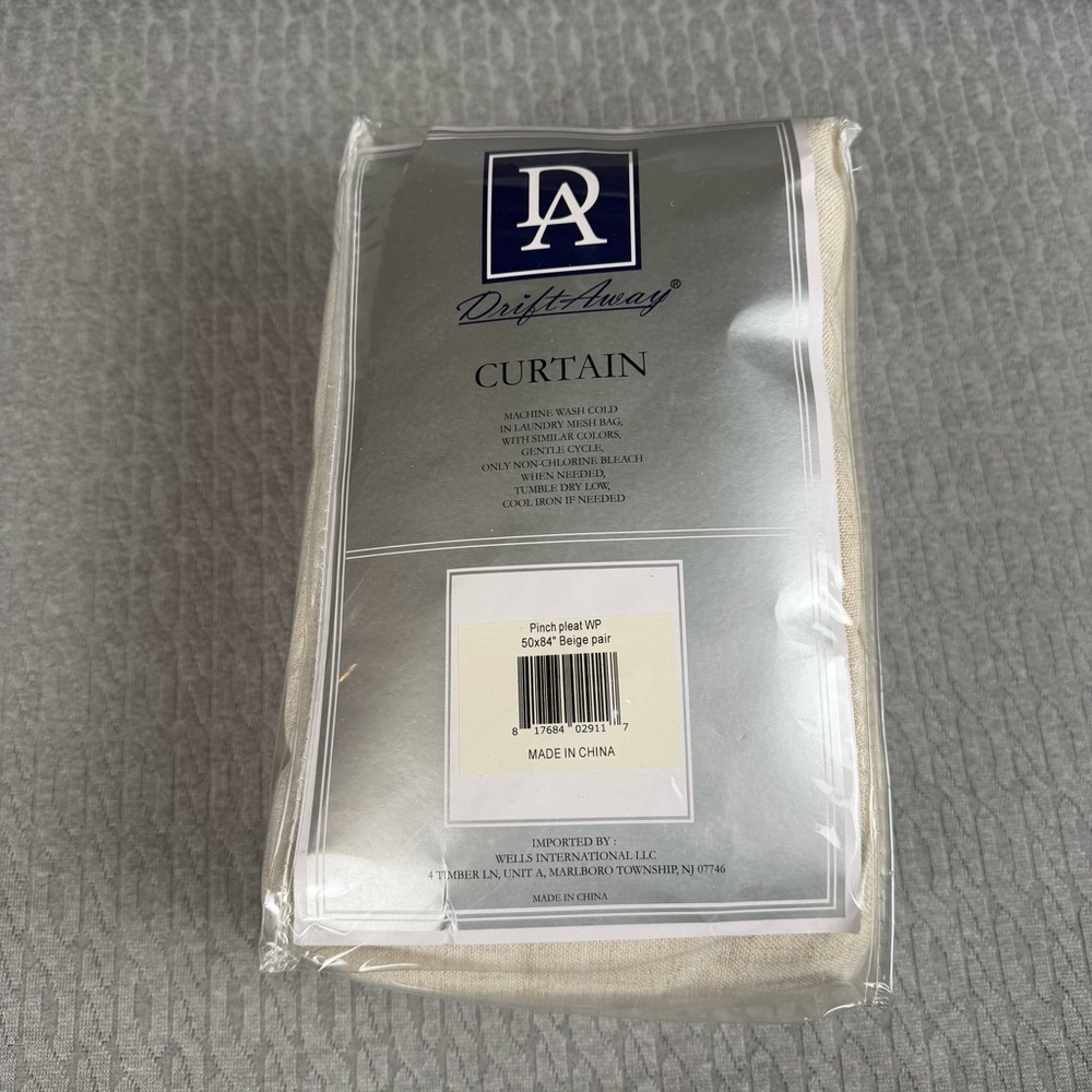 Drift Away Curtain Panel Pair in Beige Pinch Pleated 50x84” NEW